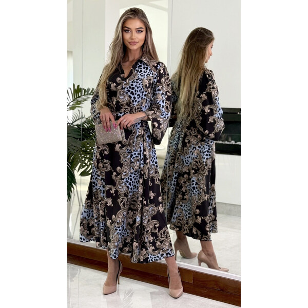 (veľ. 48) Šaty s košeľovým golierom a barokovým vzorom 65639172