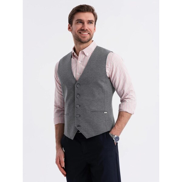 Ombre Clothing Módna elegantná grafitová pánska vesta V3 BLZV-0147 63189281