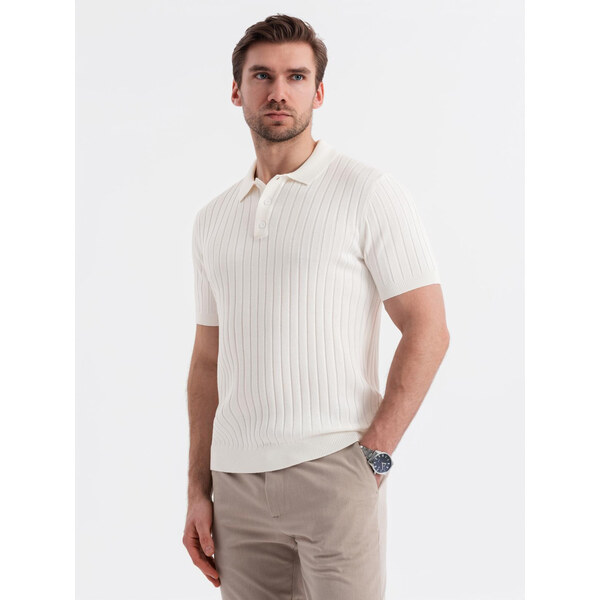 Ombre Mens SLIM FIT viscose vertical striped polo shirt - broken white 64791141