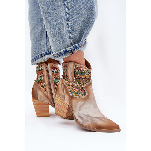 Kožené Cowboy Čižmy Na Opätku S Dekoratívnym Pletením Maciejka 64680734