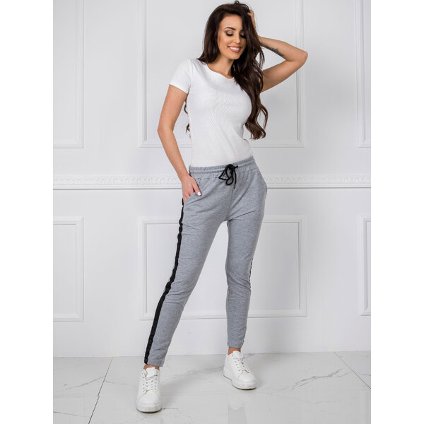 BASIC Dámske šedé tepláky s čiernym pruhom -RV-DR-5371.38P-gray 19307155