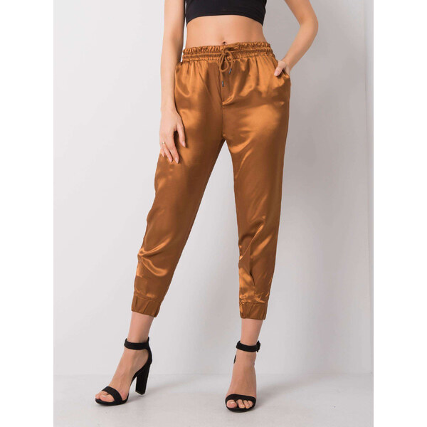 RUE PARIS Hnedé saténové dámske tepláky -217-SP-25279.52P-brown 66149065