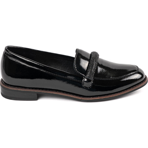 BASIC Čierne dámske lakované mokasíny s koženou stielkou Sergio Leone 63233059