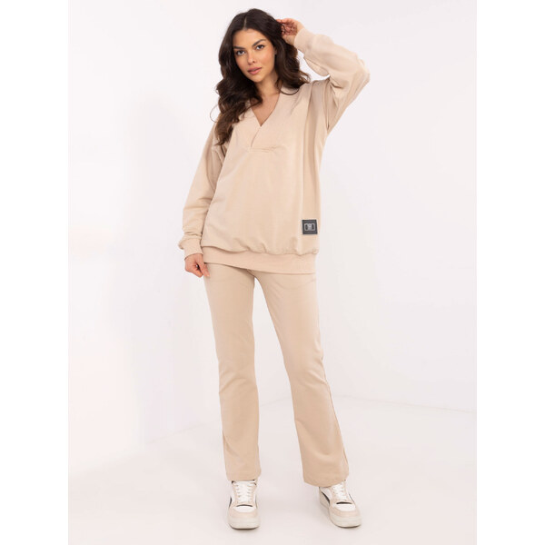 BASIC Béžová dámska tepláková súprava s výstrihom do V EM-KMPL-846.91 61740857
