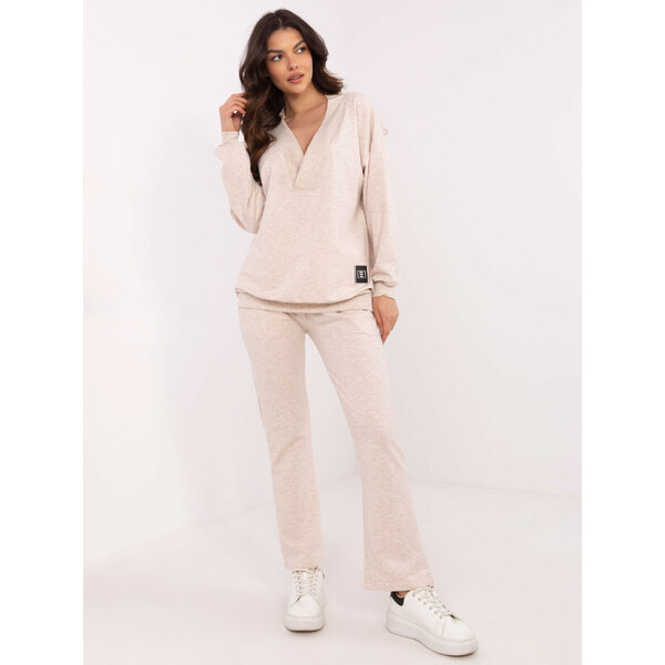 BASIC Béžová melanž dámska tepláková súprava s výstrihom do V EM-KMPL 61740859