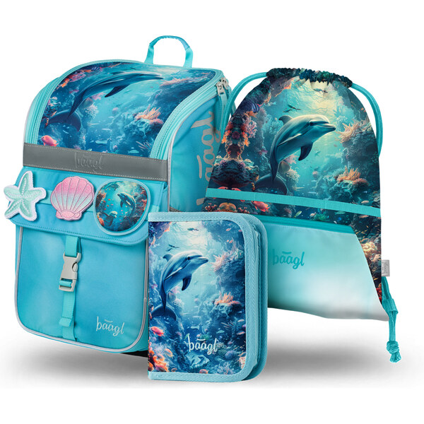 BAAGL SET 3 Zippy Delfín: aktovka, penál, sáček 63475194