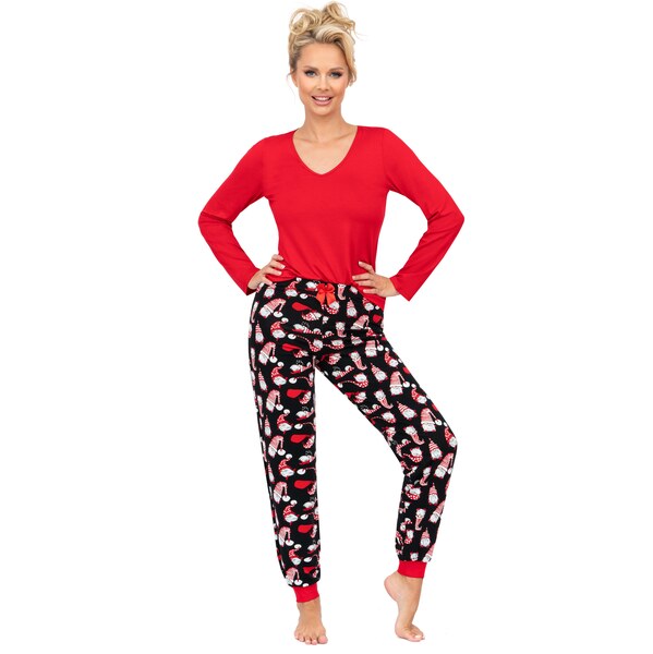 Donna Dámske bavlnené vianočné pyžamo Santi červené, Farba červená 63198311