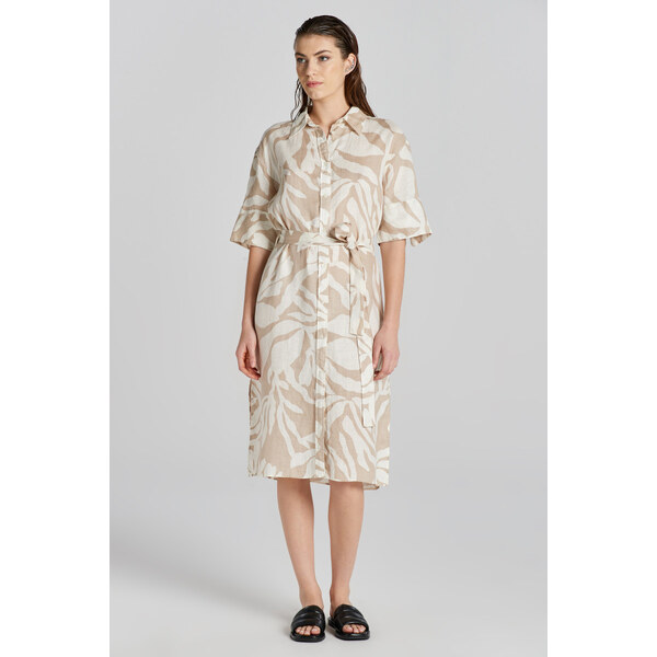 ŠATY GANT REL PALM PRINT LINEN SHIRT DRESS DRY SAND 51108367