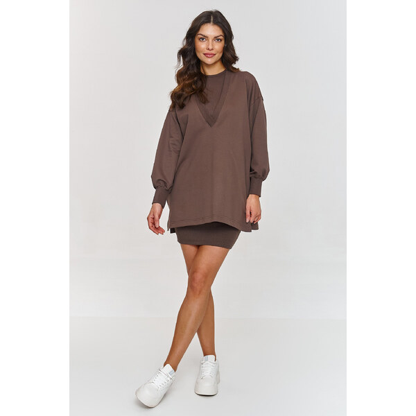 Makadamia Dámska súprava šaty+mikina M867 | čokoládová M867 63207684