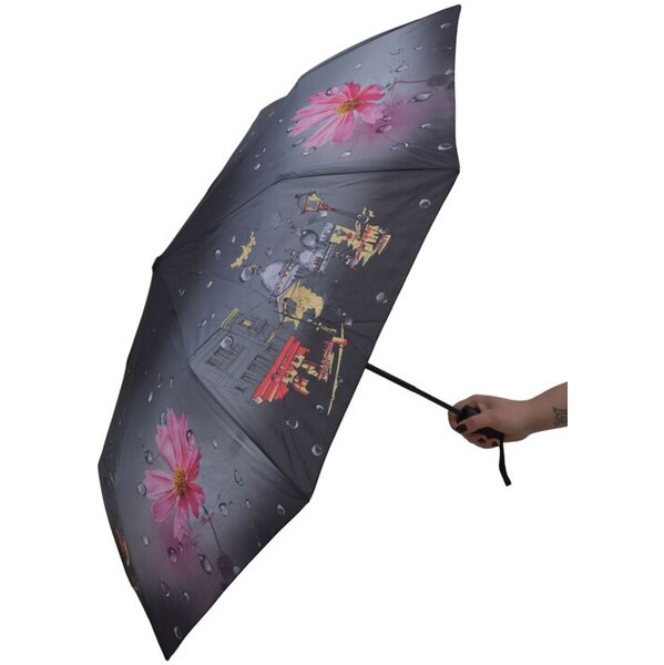 JOHN-C Sivo-ružový dáždnik s kvetinami ZOE 63226065