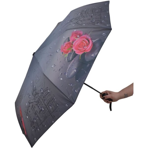 JOHN-C Tmavosivý dáždnik s kvetinami ZOE 63226066