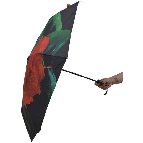 JOHN-C Čierny dáždnik s kvetinou BRELLA 63226073
