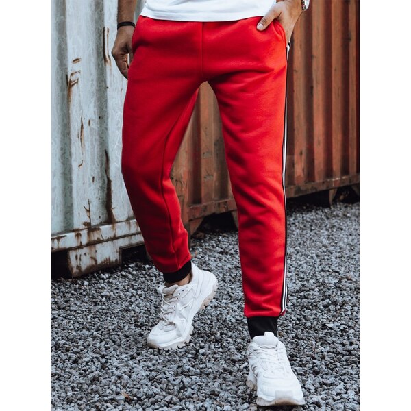 Dstreet Pánske červené tepláky s ozdobným pásom 63232732