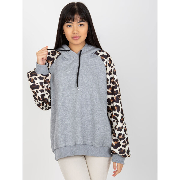 BASIC Svetlosivá mikina s leopardími rukávmi -EM-BL-663.94-grey 36785823