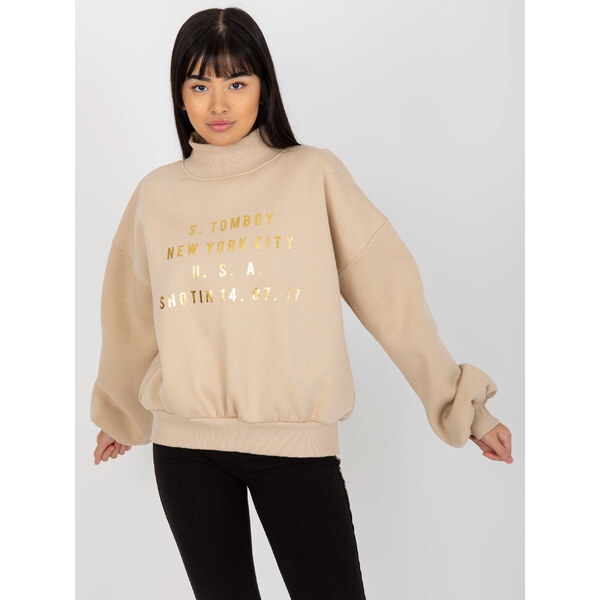 BASIC Béžová mikina so zlatým nápisom -EM-BL-643.39X-beige 36920724