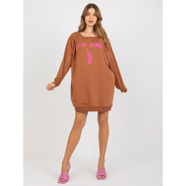 VITON Svetlohnedé mikinové šaty s potlačou VI-BL-3212.15X-light brown 37266426