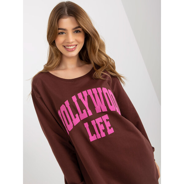 BASIC Mikinové šaty Hollywood life - hnedá/ružová -VI-BL-3102.01P 37327602