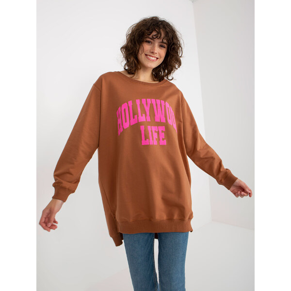 BASIC Mikinové šaty Hollywood life - hnedá/ružová -VI-BL-3102.01P-brwn 37327606