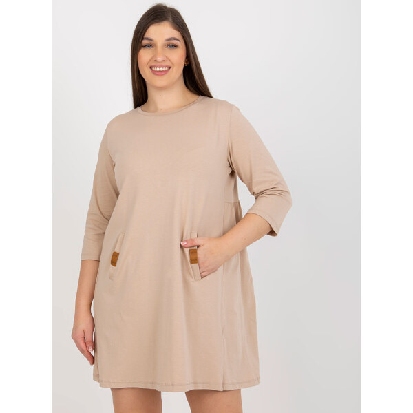RELEVANCE Tmavobéžové mini šaty s vreckami -RV-SK-6274.36P-dark beige 57951484