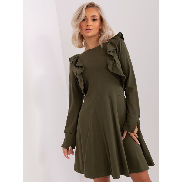 BASIC Khaki bavlnené volánové mini šaty EM-SK-HW-20-395.34P-khaki 44589094
