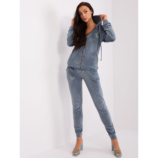 RELEVANCE Modro-sivá velúrová tepláková súprava -RV-KMPL-6084.92P-dark 57952787