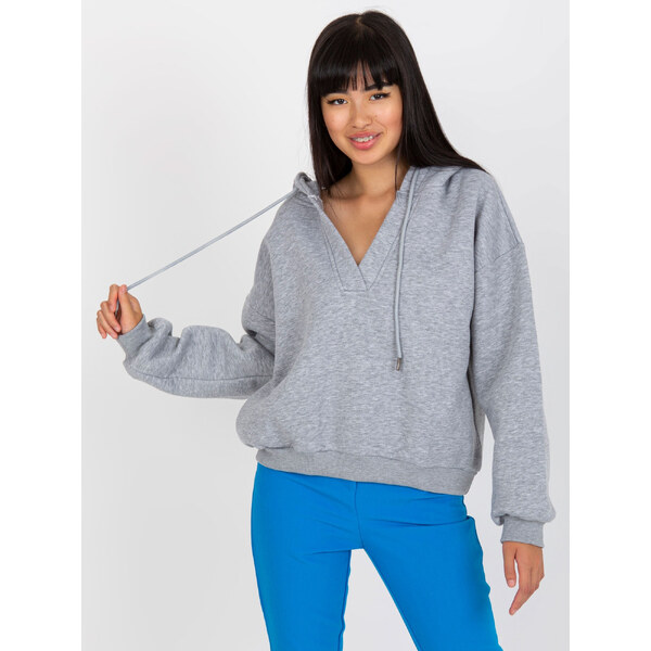 BASIC FEEL GOOD Sivá mikina s výstrihom -RV-BL-7998.60P-grey 34421722