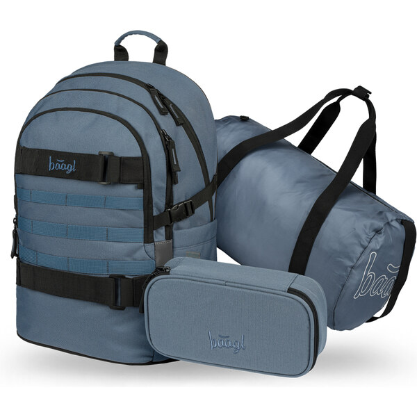 BAAGL SET 3 Skate Dust Blue: batoh, penál, sportovní taška 64414641