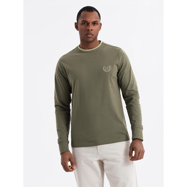 Ombre Mens cotton longsleeve with U neckline with stripes and 64791192