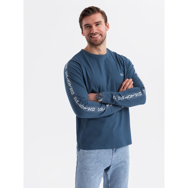 Ombre Mens cotton U-neck longsleeve with piping and chest print - dark 64791193