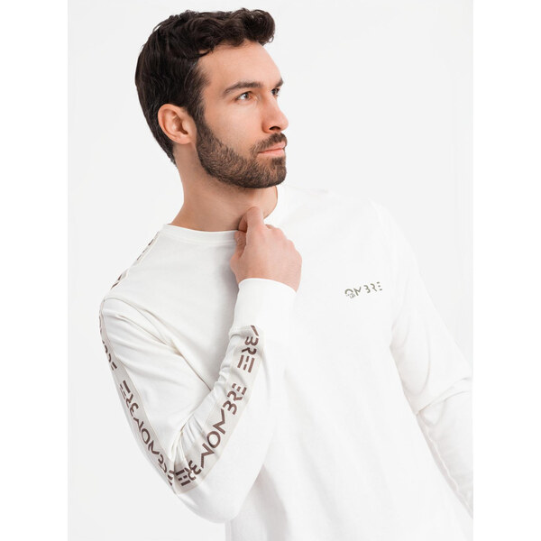Ombre Mens cotton U-neck longsleeve with piping and chest print - 64791197