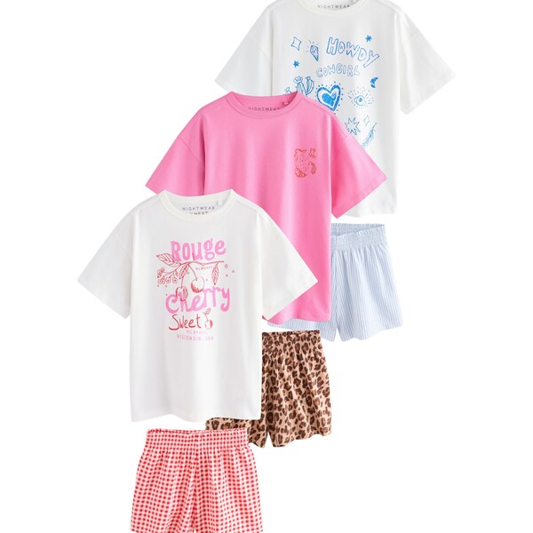 Next Pyžamo 3-Pack modrá / hnedá / ružová / biela 63254456