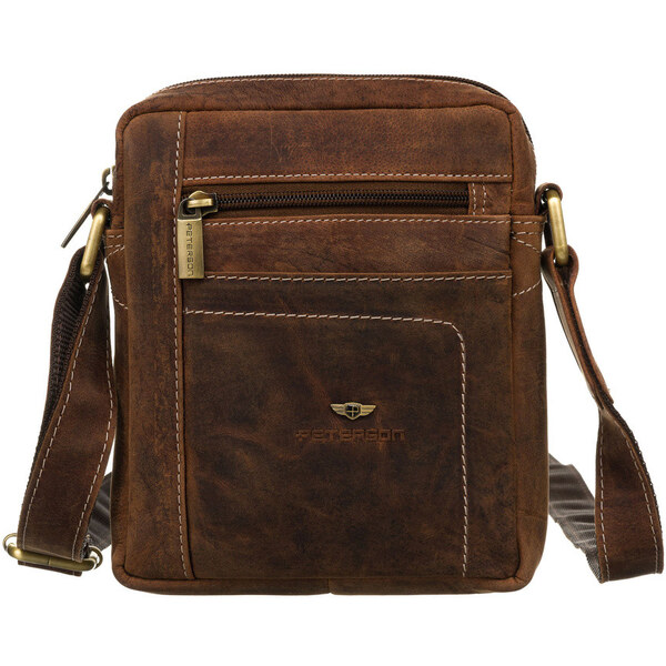 Peterson Pánska taška cez rameno hnedej farby so zipsom | hnedá PTN 63260531
