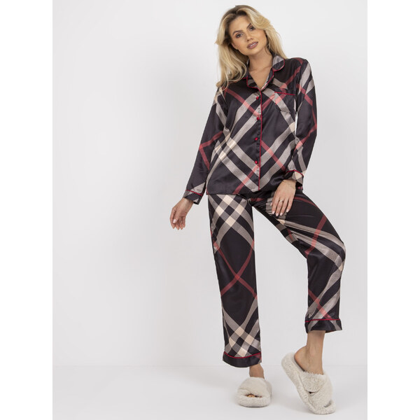 XSAPIENZA Čierne saténové vzorované pyžamo -BR-KMPL-5658-black 53883038