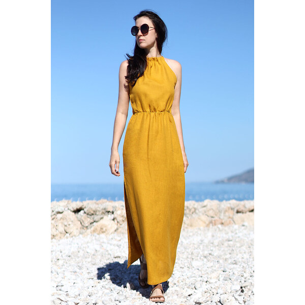 Lotika Linen Ľanové maxi šaty s rázporkom 63334448
