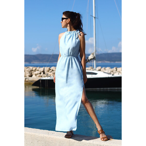 Lotika Linen Ľanové maxi šaty s rázporkom 63334449