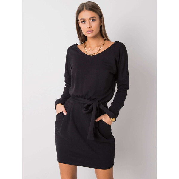 RUE PARIS Čierne mikinové šaty na uviazanie v páse -RV-SK-6037.18X 57947310
