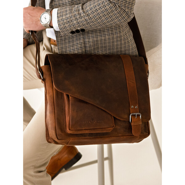 Pánska kožená taška cez rameno Greenwood Kane - koňak 39664472