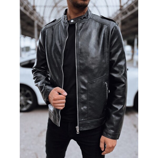 Dstreet Atraktívna pánska koženková bunda čiernej farby 63272183