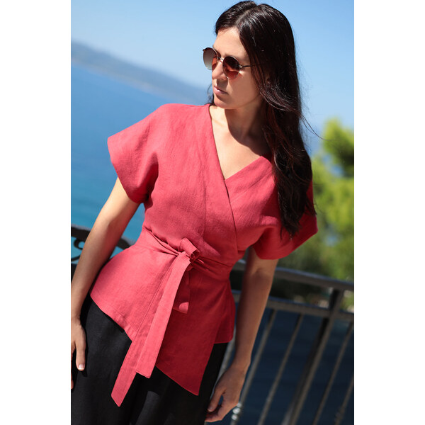 Lotika Linen Ľanová zavinovacia blúzka s pásikom - česká výroba 63334459