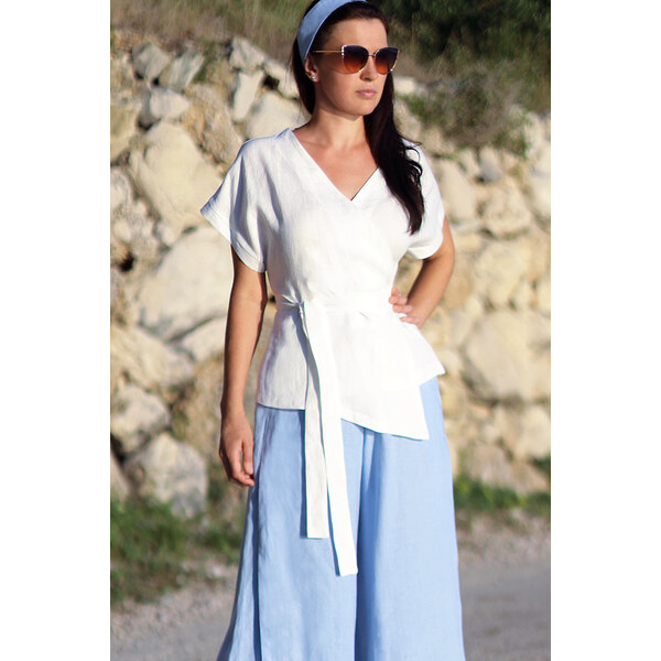 Lotika Linen Ľanová zavinovacia blúzka s pásikom - česká výroba 63334461