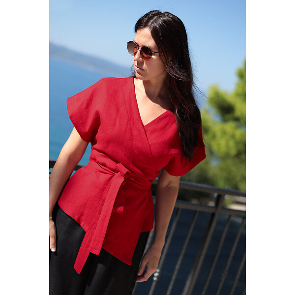 Lotika Linen Ľanová zavinovacia blúzka s pásikom - česká výroba 63334462