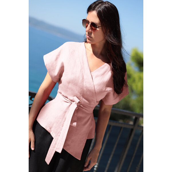 Lotika Linen Ľanová zavinovacia blúzka s pásikom - česká výroba 63334464