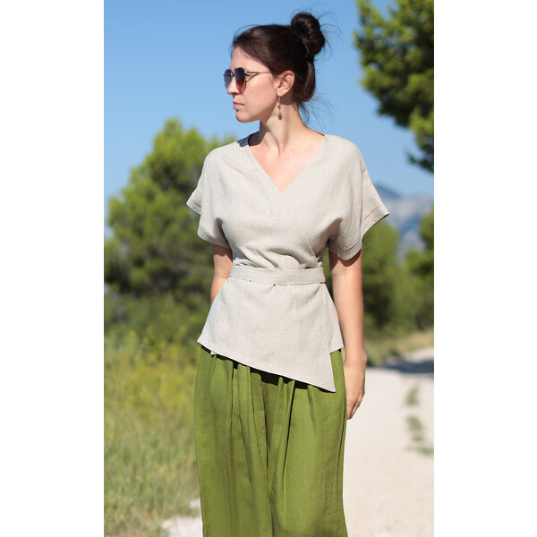 Lotika Linen Ľanová zavinovacia blúzka s pásikom - česká výroba 63334466