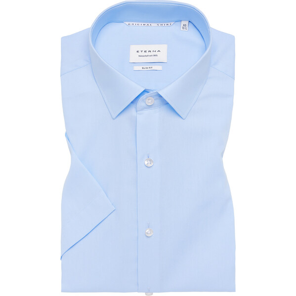 Pánska modrá popelínová košeľa ETERNA Slim fit s krátkym rukávom 63286933