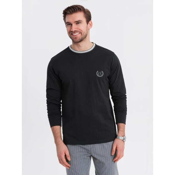 Ombre Clothing Moderné čierne tričko s dlhým rukávom a s logom V4 LSCL 63296927