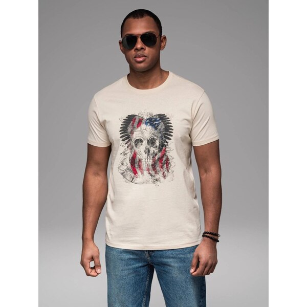 Ombre Clothing Zaujímavá krémové tričko s potlačou V1 TSPT-0199 63296932