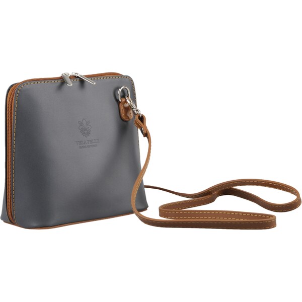 Sivá kožená talianska crossbody kabelka Grana Grigia Camel NovaKabelka 25185980