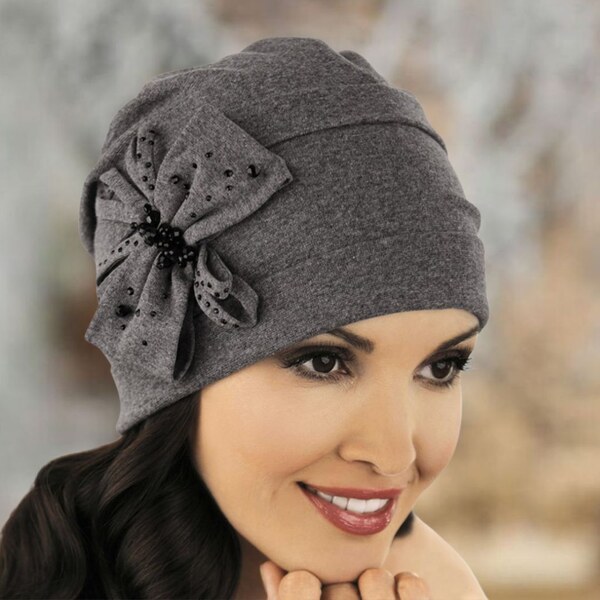 KRUMLOVANKA Dámska bavlnená čiapka W-0173/C005 tmavo šedá 63302562