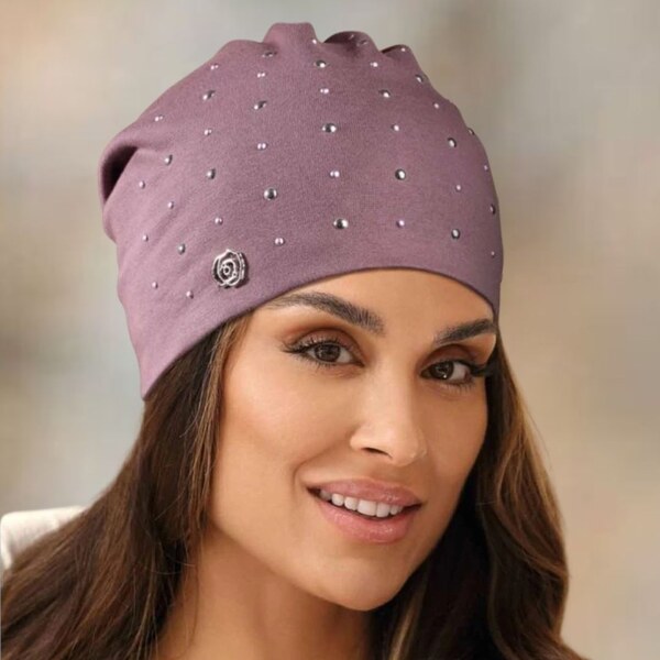 KRUMLOVANKA Bavlnená dámska čiapka so striebornými kamienkami W-0651 63302593