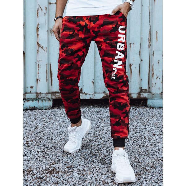 Dstreet Trendy maskáčové tepláky pre pánov v červenom farebnom 63302844